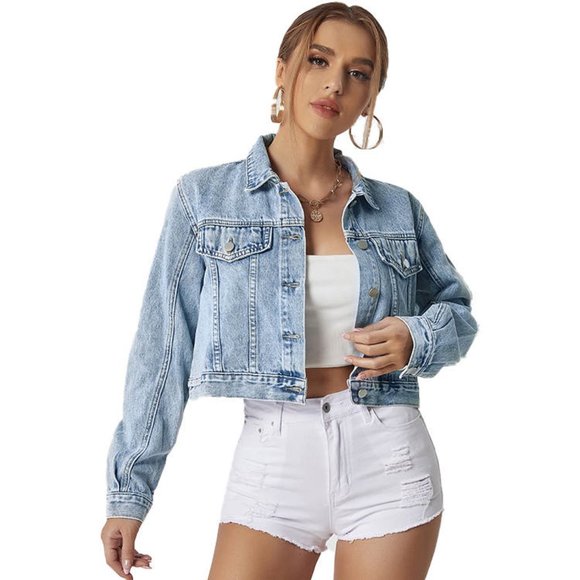 Cali Chic Women's Denim Jacket Celebrity Snow Washed Light Blue - Picture 2 of 6
